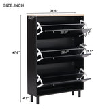 ZNTS ON-TREND Narrow Design Shoe Cabinet 3 Flip Drawers, Wood Grain Pattern Top Entryway Organizer WF308731AAB