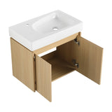 24 Inch Bathroom Vanity with Ceramic Basin, Wall Mounted Floating Vanity Sink Combo, Wooden Storage W1972P190341