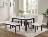 ZNTS Classic Stylish 5pc Dining Set Kitchen Dinette Faux Marble Top Table Bench and 3x Chairs White Faux B011P184982