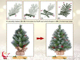 Set of 2 3FT Frosted Tabletop Christmas Trees with Warm White LED Lights, Pinecones & Berries, Green 05830134