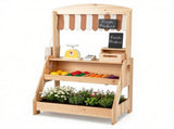2-in-1 Kids Outdoor Mud Kitchen & Farmers Market Stand, Carbonized Fir Wood Pretend Grocery Store 38364671