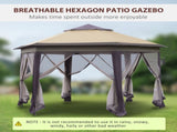 13' x 13' Pop Up Gazebo, Hexagonal Canopy Shelter with 6 Zippered Mesh Netting, Event Tent with W2225141508