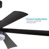 ZNTS 65 Inch Black Ceiling Fan with Light, 5-Blade Dimmable LED Ceiling Fan with Remote Control, Modern W1340P243907