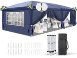 10'x20' Instant Pop Up Canopy Tent Blue, 6 Side Panels 2 Doors 4 Mesh Windows, 28/22mm Powder Coated 90065651