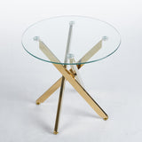 Golden Dining Table with cross metal leg and glass,Modern Space Saving Kitchen Table for Living W234P242550