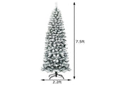 7.5ft Snow Flocked Pencil Christmas Tree - 641 Branch Tips, 350 Warm LED Lights, PVCMetal 44605687