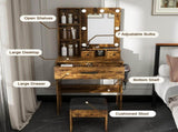 Vanity Table with Mirror & Adjustable LED Lights, Power Outlet, Hairdryer Holder & Stool Compact 18725352
