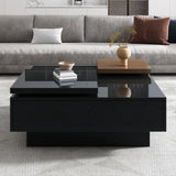 ZNTS Movable Top Coffee Table, Modern Square Wood Coffee Table with High Gloss finish, 4 Hidden Storage 25494699