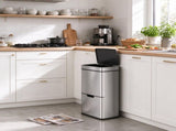 Motion Sensor Kitchen Trash Can, 19 Gal 3-Compartment Stainless Steel Garbage Bin with Infrared Lid, 80636102