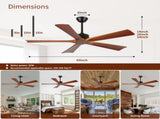 52 Inch Ceiling Fans and Remote, Wood Indoor Outdoor Ceiling Fan for Patios Living Room Bedroom 5 W2878P333280