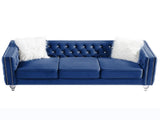 Navy Blue, Three-seater Sofa, Velvet Crystal Buckle Upholstery Sofa, Crystal Feet, Removable 33315078