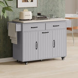 K&K Kitchen Island with Trash Can Storage Cabinet, Kitchen Cart with Drop Leaf, Spice, Towel WF326381AAG