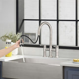 Double Handle Bridge Kitchen Faucet With Pull-Down Spray Head W122581051