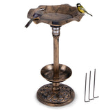 Bronze Standing Pedestal Birdbath and Feeder Combo with Solar Powered Lamp 91073086