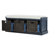 Rustic Storage Bench with 3 Removable Classic Rattan Basket , Entryway Bench with Removable Cushion 76490298