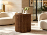 Wooden Round Side Table with Storage & 4 Wheels, No-Assembly Fluted End Table 33643242