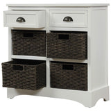 Rustic Storage Cabinet with Two Drawers and Four Classic Rattan Basket for Dining Room/Living Room 05936354