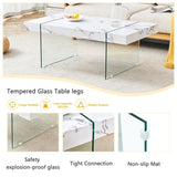 ZNTS 43.3"x23.6" White Marble-Patterned MDF Coffee Table with Tempered glass legs.Suitable for Living W1151P209565