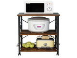 3-Tier Microwave Oven Rack with 10Hooks 4 Wheels and X-Shaped Reinforcement on the Back Retro-Style 24693106