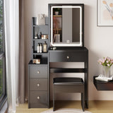 ZNTS Small Space Left Bedside Cabinet Vanity Table + Cushioned Stool, Extra Large Touch Control Sliding 05964841