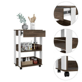 Verona Kitchen Cart, Three Shelves, Four Casters -White / Dark Walnut B20092116