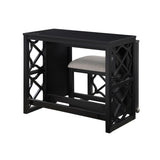 Desks and Stool Set 3pc Black Finish Rolling Desk with Casters, 2 Charging ports Home Office B011P287465
