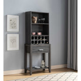 Wine Bar Cabinet, Kitchen Storage Cabinet with Drawer and Open Shelves, Distressed Grey B107130945