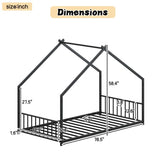 Twin size children's bed frame with LED light strips, roof-shaped iron frame bed, black,78.5" L x W1820P308329