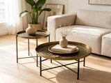 Gold Round Coffee Table Set with Hammered Tray Top & Metal Frame, Center Table for Living Room & 53686007