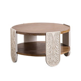 Carved Wooden Coffee Table, Retro End Table with Double-Layer Storage, Small Side Table for Living W3158P297426