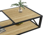 Modern coffee table for Bedroom & Living Room, Tempered Glass&Natural Wood MDF Top , Industrial W241P246907