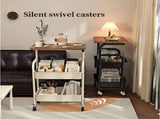 3-Tier Rolling Kitchen Serving Cart on Wheels, Metal Utility Cart with Walnut-Textured Top 07268546