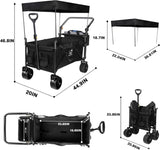 Collapsible Wagon Heavy Duty Folding Wagon Cart with Removable Canopy, 4" Wide Large All Terrain 78632388
