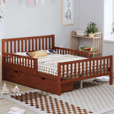 Full Size Wood Platform Bed with Guardrails on Both Sides and Two Storage Drawers, Walnut N733P172700D