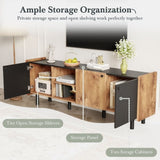 Mid Century TV Stand 3 Cabinets, Media Console Table for TVs up to 70'', Entertainment Center N710P180186B