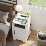 ZNTS Modern Tall Dorm Wooden White Nightstands Bedside Tables With Charging Station Doors Bedroom Living W1828P154456