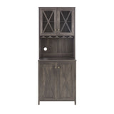 Farmhouse Bar Cabinet for Liquor and Glasses, Dining Room Kitchen Cabinet with Wine Rack, Sideboards W2275P148520