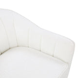 Mid-Century Modern Accent Chair 1pc White Chenille Fabric Upholstered Channel Stitched Back Brown B011P182510