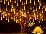 Warm colored meteor shower outdoor solar powered icicle snowflake falling rain string 74987244
