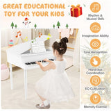 White Kids Piano 30-Key Wood Toy Kids Grand Piano with Bench and Music Rack 66135554