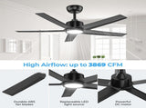 44 inch Ceiling Fans with Lights, Large Air Volume Ceiling Fans with Reversible Quiet DC Motor and 30230038