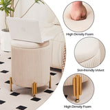 ZNTS Round Ottoman Foot Stool with Storage and Metal Legs Velvet Upholstered Footrest Stool Support 79690196