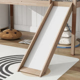 Twin Low Loft Bed with Slide, Ladder, Safety Guardrails, Rubber Wood Twin Loft Bed,White Oak W504P218527