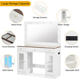 43.3" Vanity Desk with Large Mirror Hollywood Bulbs, Modern Glass Top Makeup Vanity with Drawers 24006869
