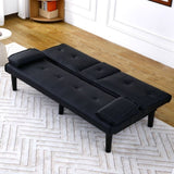 The 67-inch black PVC multi-functional sofa bed with a foldable and cup holder design makes it W3371P318136