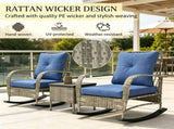Gray 3-Piece Wicker Patio Set Outdoor PE Rattan Rocking Chairs with Coffee Table & Cushions for 31265320