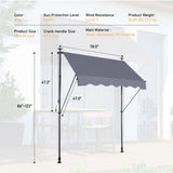 ZNTS Manual Retractable Awning-78'' Non-Screw Outdoor Sun Shade Cover with UV Protection – 100% Polyester 69077499