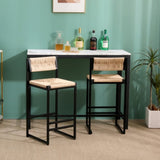Honey Bar Stools Set of 2 Paper Rope Weave Dining Chairs with Back Hand Weave Stools for Kichen W1757138691