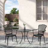 3 Piece Patio Bistro Set Cast Aluminum Bistro Table and Chairs Set of 2 with Umbrella Hole,All W640P251285