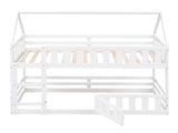 Twin over Twin House Bunk Bed with Fence and Door, White WF313047AAK